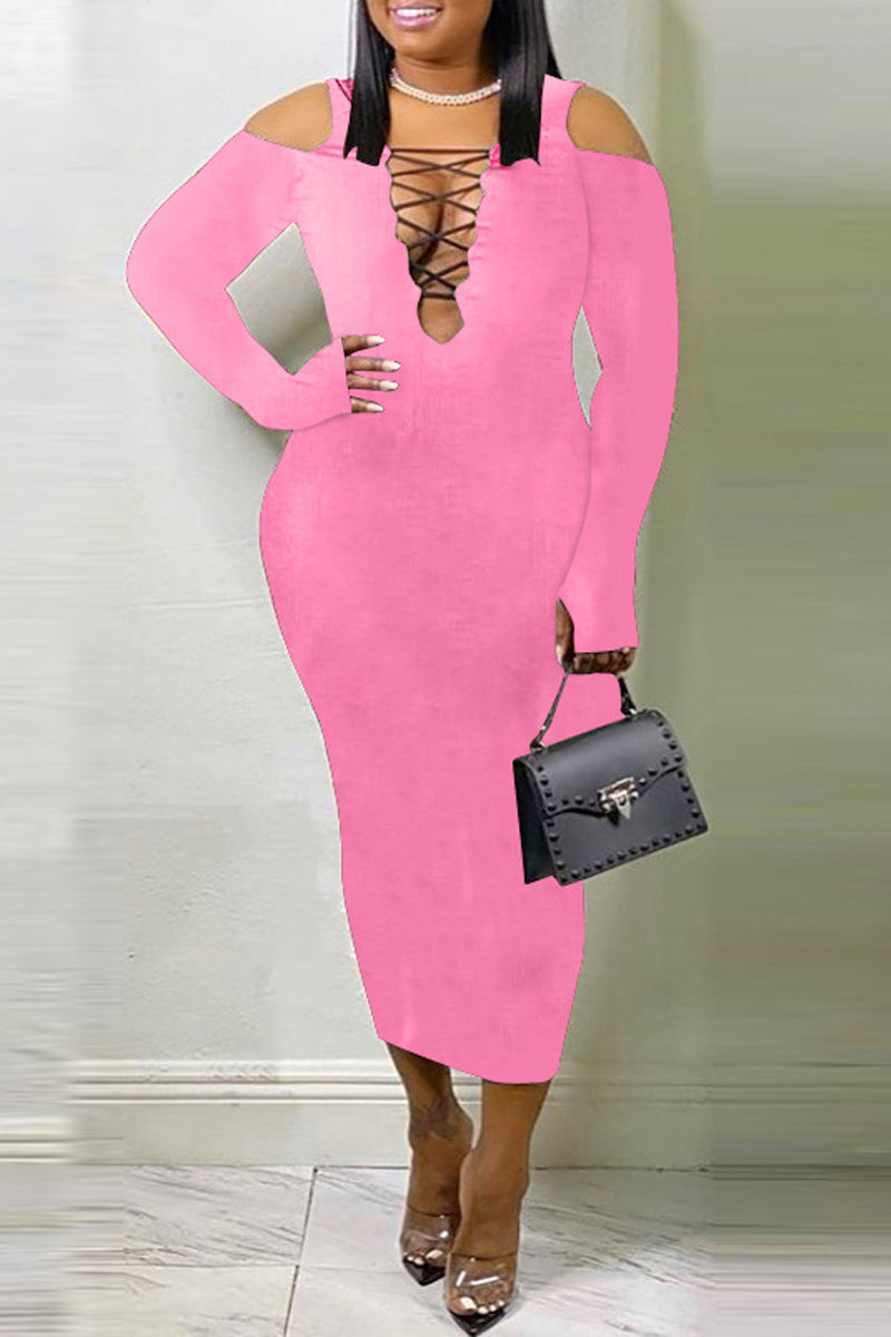 Plus size Cold Shoulder Bandage Maxi Dress