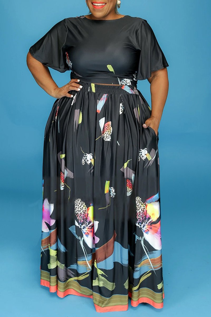 Plus Size Deep V Neck Lace-up Two Piece Sets