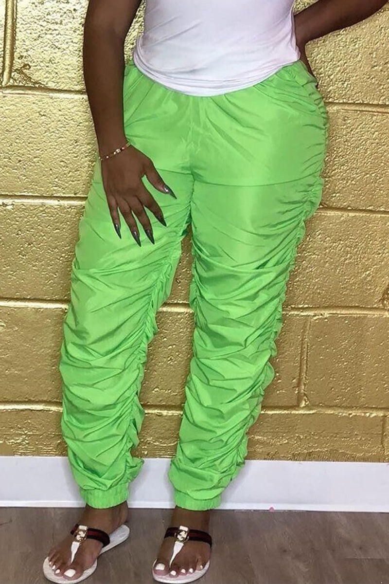Plus Size Drawstring Waist Wrinkled Pants