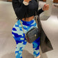 Plus Size Colorful Camouflage Wrinkled Pants