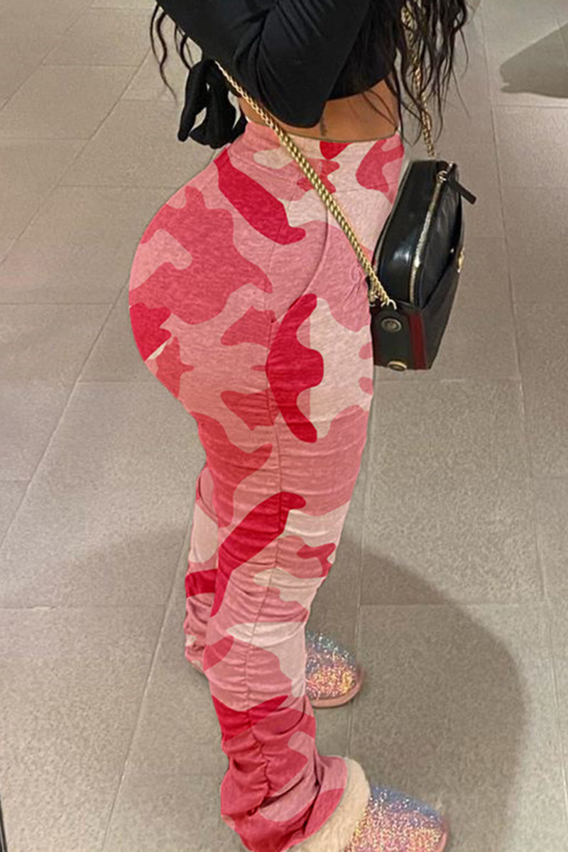 Plus Size Colorful Camouflage Wrinkled Pants