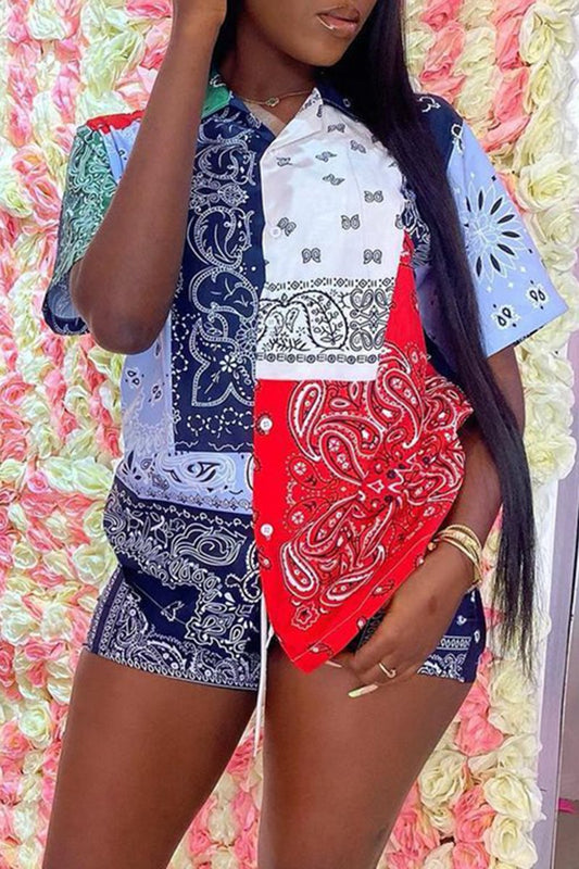 Plus Size Digital Print Patchwork Top