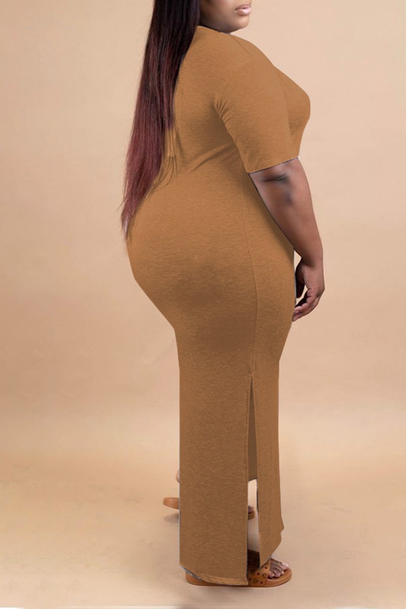 Plus Size Digital Print Side Slit Maxi Dress