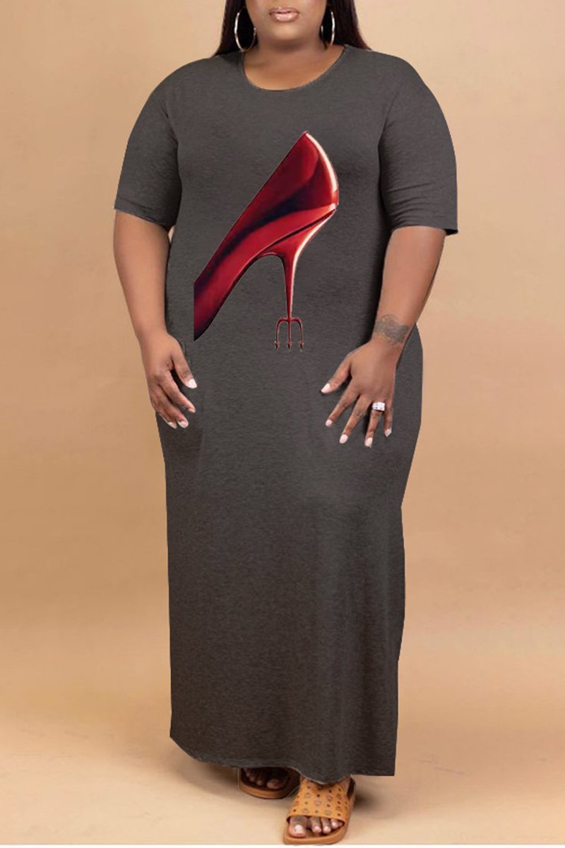 Plus Size Digital Print Side Slit Maxi Dress