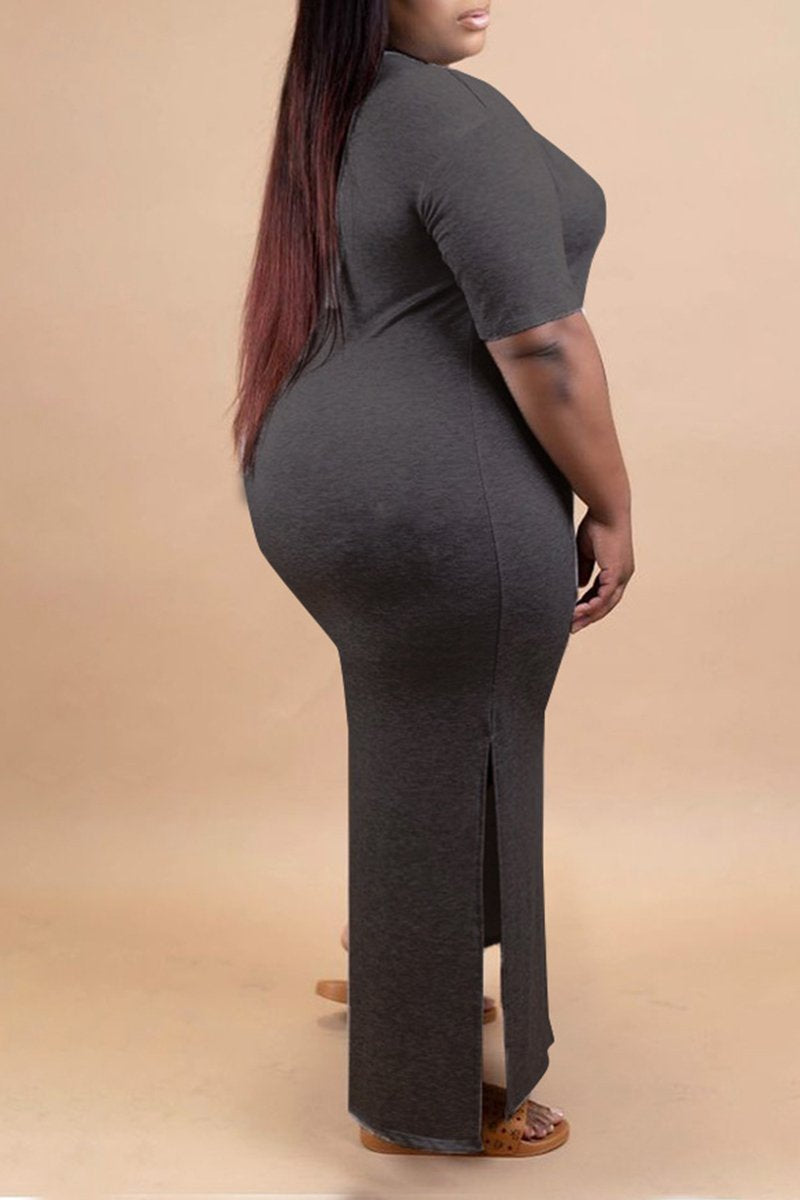 Plus Size Digital Print Side Slit Maxi Dress