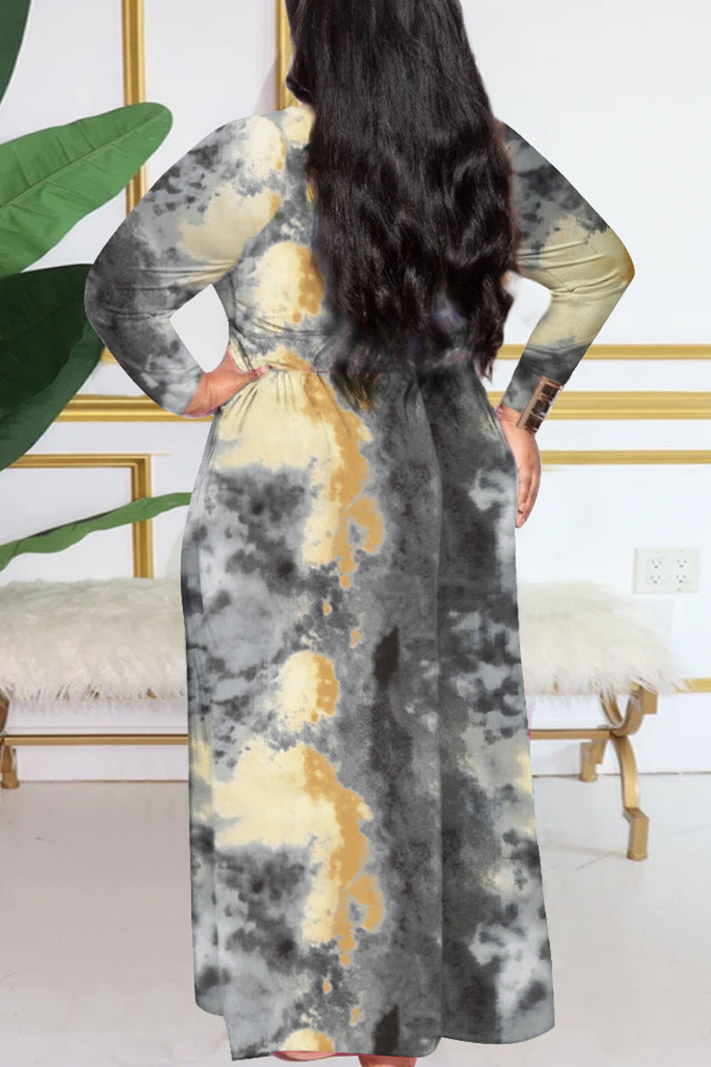 Plus Size Drawstring Tie Dye Maxi Dress