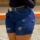Plus Size Distressed Solid Color Denim Shorts