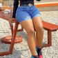 Plus Size Distressed Solid Color Denim Shorts