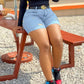 Plus Size Distressed Solid Color Denim Shorts