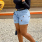 Plus Size Distressed Solid Color Denim Shorts