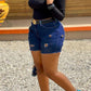 Plus Size Distressed Solid Color Denim Shorts