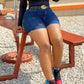 Plus Size Distressed Solid Color Denim Shorts