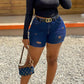 Plus Size Distressed Solid Color Denim Shorts