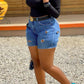 Plus Size Distressed Solid Color Denim Shorts