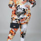 Plus Size Digital Print Long Sleeve Top & Pants