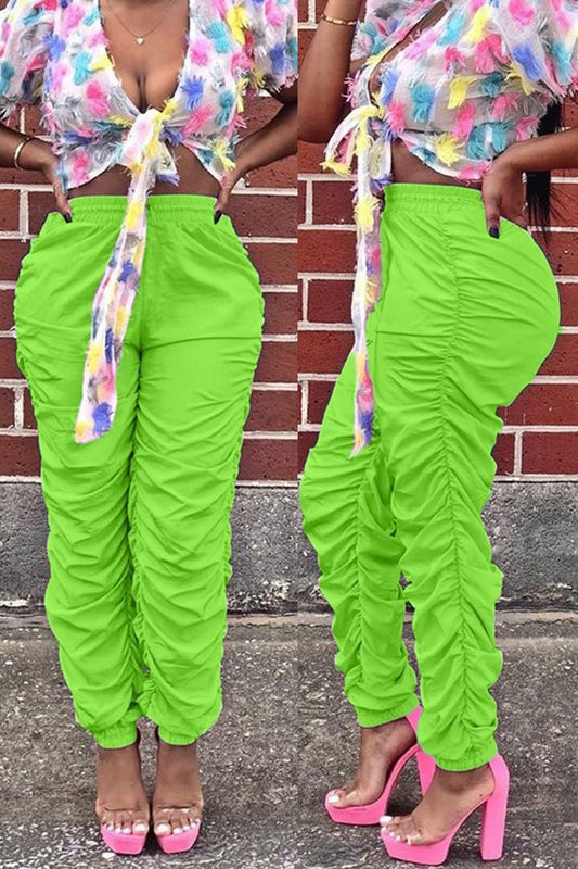 Plus Size Drawstring Waist Wrinkled Pants