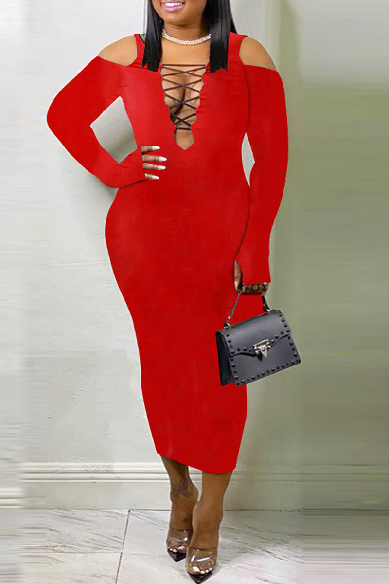 Plus size Cold Shoulder Bandage Maxi Dress