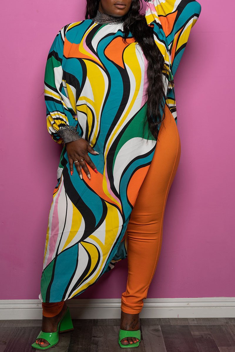 Plus Size Asymmetric Hem Print Top