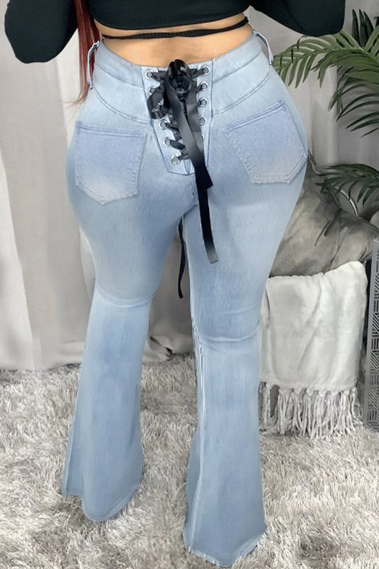 Plus Size Eyelet Detail Bandage Flare Jeans