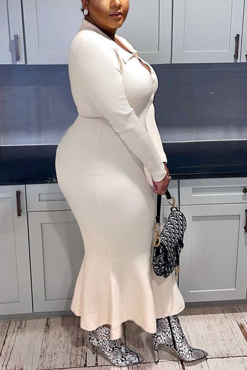 Plus Size Button Up Mermaid Maxi Dress