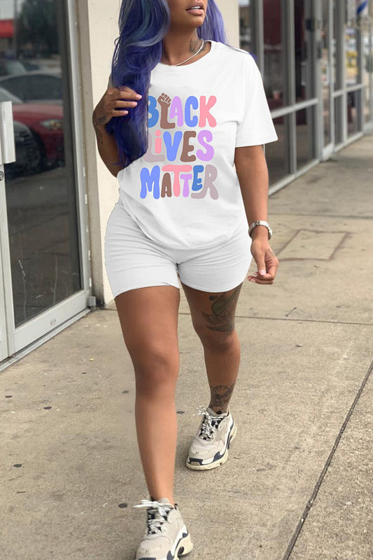 Plus Size Colorful Letter Pocket Top & Shorts