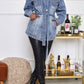 Plus Size Denim Pocket Casual Outerwear With Belt