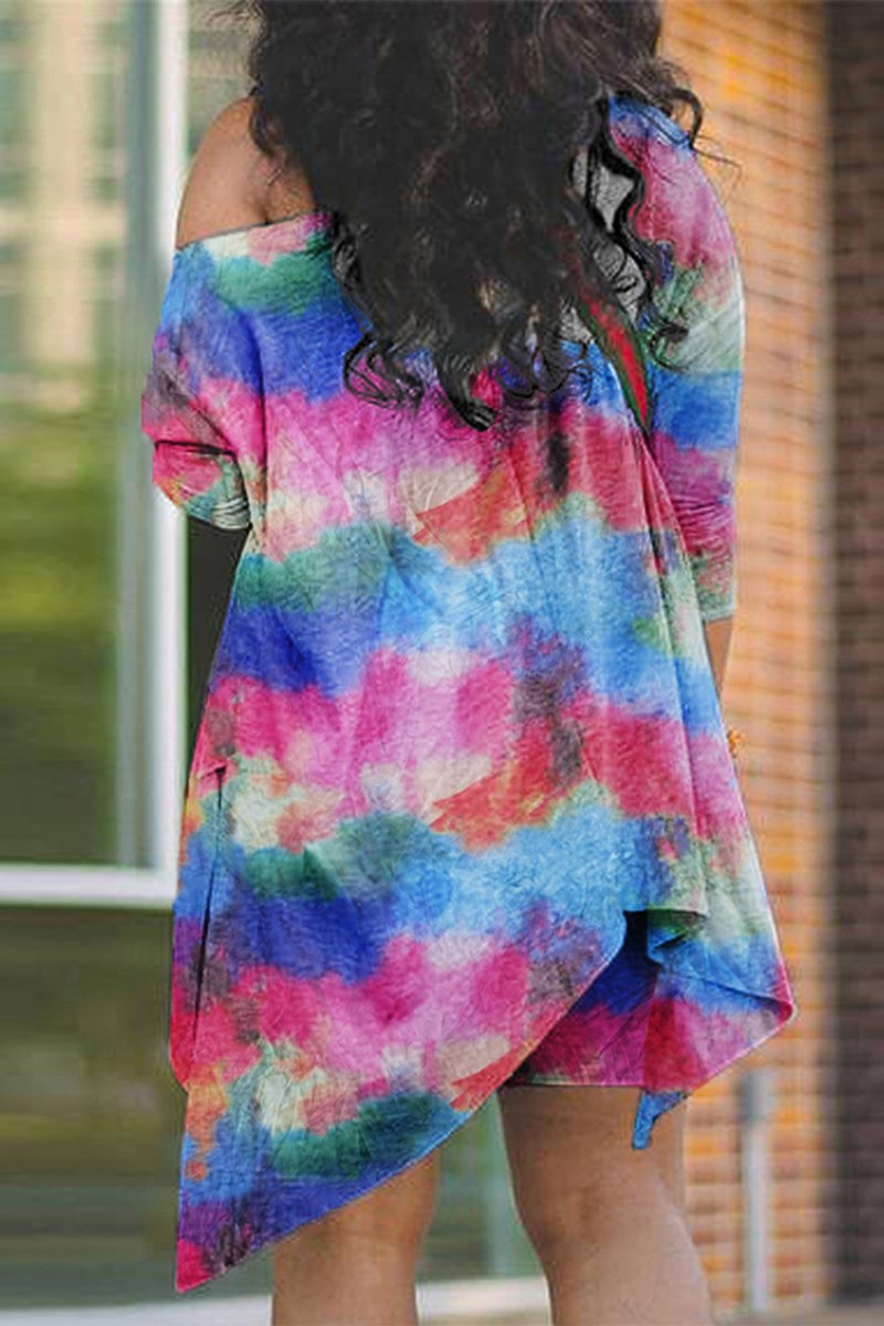 Plue Size Colorful Leopard Irregular Hem Top & Shorts