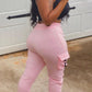 Plus Size Drawstring Waist Pocket Solid Color Pants