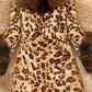Plus Size Faux Fur Collar Leopard Print Coat