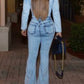 Plus Size Denim Turndown Collar Flared Jumpsuit