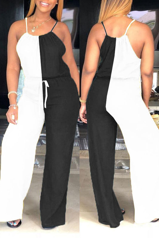 Plus Size Drawstring Patchwork Jumpsuit