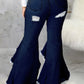 Plus Size Denim Irregular Hem Hole Flared Jeans