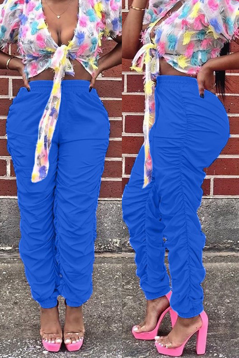 Plus Size Drawstring Waist Wrinkled Pants