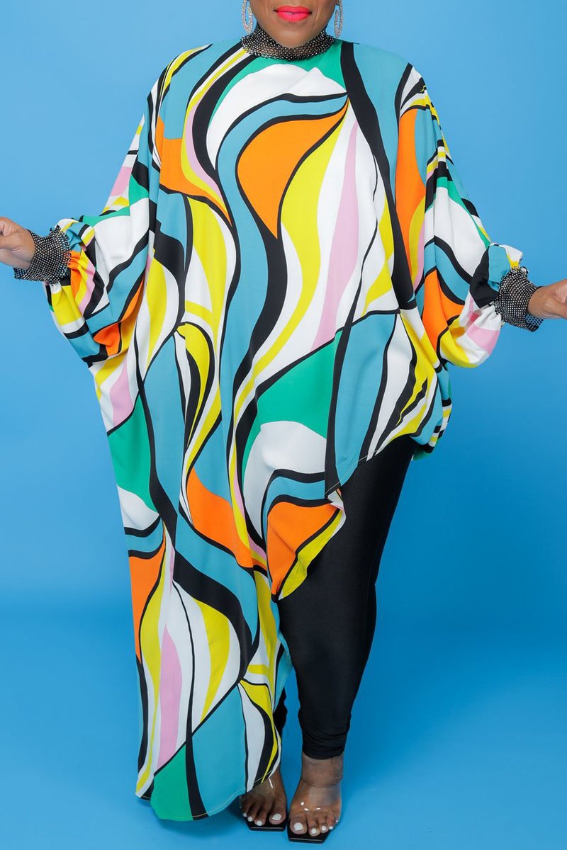 Plus Size Asymmetric Hem Print Top