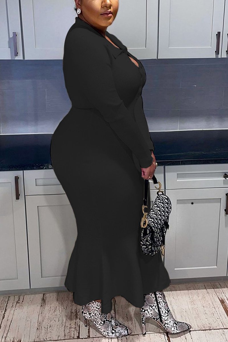 Plus Size Button Up Mermaid Maxi Dress