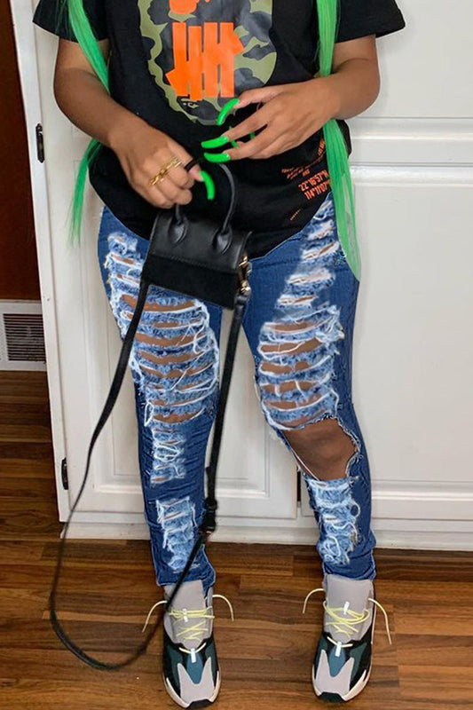 Plus Size Denim Hole Distressed Jeans