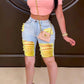 Plus Size Color Spliced Distressed Denim Shorts
