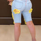 Plus Size Color Spliced Distressed Denim Shorts
