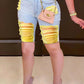Plus Size Color Spliced Distressed Denim Shorts