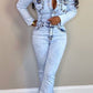 Plus Size Denim Turndown Collar Flared Jumpsuit