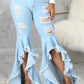 Plus Size Denim Irregular Hem Hole Flared Jeans