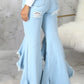 Plus Size Denim Irregular Hem Hole Flared Jeans