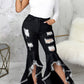 Plus Size Denim Irregular Hem Hole Flared Jeans
