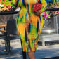 Plus Size Digital Print Package Hip Dress