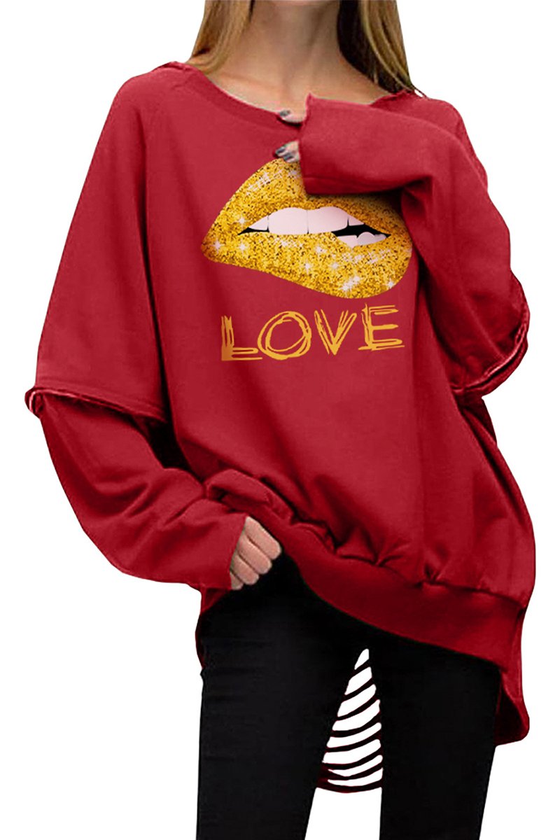 Plus Size Back Slash Lip Print Sweatshirt
