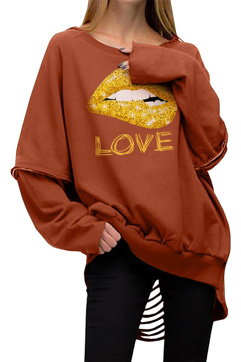 Plus Size Back Slash Lip Print Sweatshirt