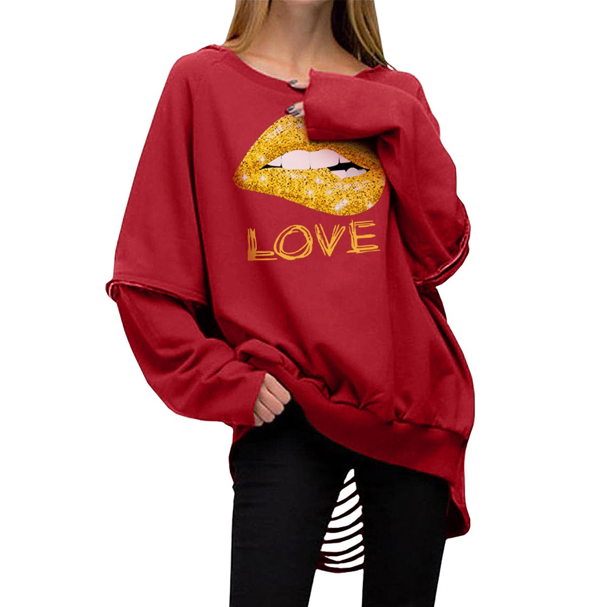 Plus Size Back Slash Lip Print Sweatshirt