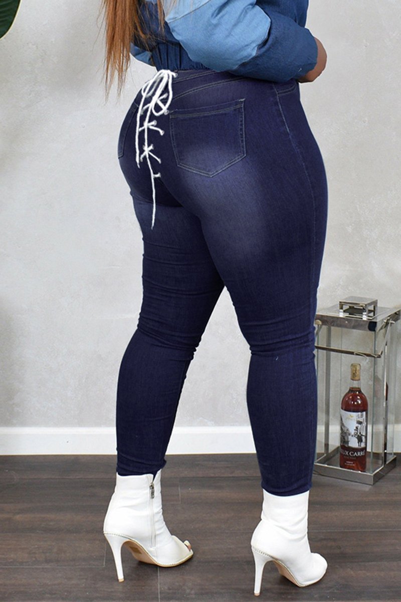 Plus Size Back Bandage Solid Color Pants