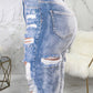 Plus Size Distressed Pocket Denim Knee Length Pants