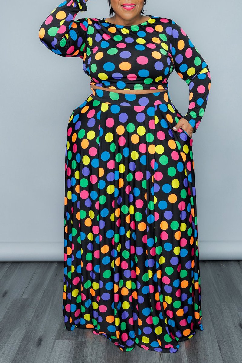 Plus Size Colorful Polka Dot Two Piece Dresses